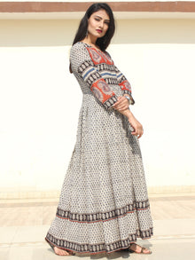 Naaz Haima - Hand Block Printed Long Cotton Pleated Flare Dress - DS68F002