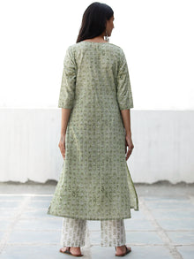 Fern Green White Cotton Hand Block Printed Kurta & Pants - Set of 2 - SS01F1945