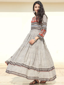 Naaz Haima - Hand Block Printed Long Cotton Pleated Flare Dress - DS68F002
