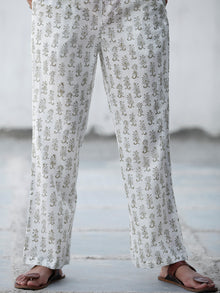 Fern Green White Cotton Hand Block Printed Kurta & Pants - Set of 2 - SS01F1945