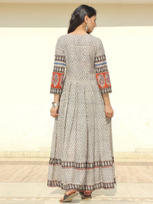 Naaz Haima - Hand Block Printed Long Cotton Pleated Flare Dress - DS68F002