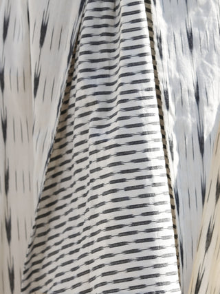 Ivory Grey Front Open Hand Woven Ikat Cotton Dress With Pockets  - D197F812