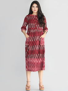 Lafiza - Handwoven Ikat Cotton Midi Dress With Front Pockets - D415F861