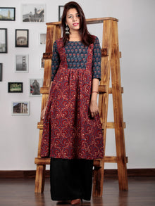 Maroon Indigo Beige Hand Printed Ajrakh Kurta With Stand Collar - K71BP0111