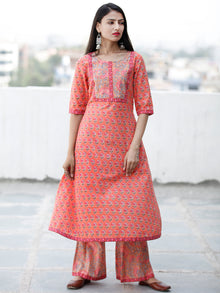 Peach Time - Cotton Hand Block Printed Kurta & Pants - Set of 2 - SS01F1934