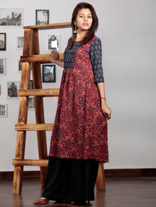 Maroon Indigo Beige Hand Printed Ajrakh Kurta With Stand Collar - K71BP0111