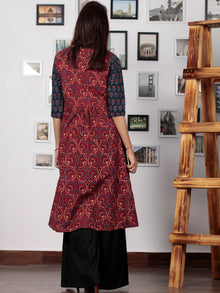 Maroon Indigo Beige Hand Printed Ajrakh Kurta With Stand Collar - K71BP0111