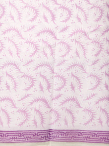 White Green Lavender Hand Block Printed Cotton Suit-Salwar Fabric With Chiffon Dupatta (Set of 3) - SU01HB344