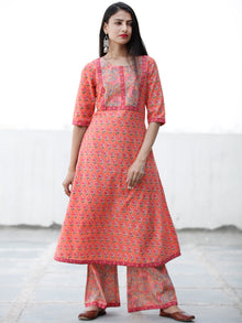 Peach Time - Cotton Hand Block Printed Kurta & Pants - Set of 2 - SS01F1934