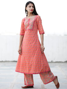 Peach Time - Cotton Hand Block Printed Kurta & Pants - Set of 2 - SS01F1934