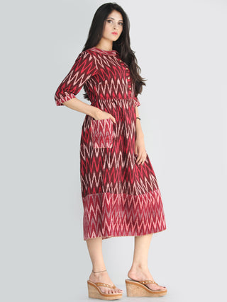 Lafiza - Handwoven Ikat Cotton Midi Dress With Front Pockets - D415F861