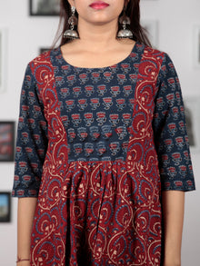 Maroon Indigo Beige Hand Printed Ajrakh Kurta With Stand Collar - K71BP0111
