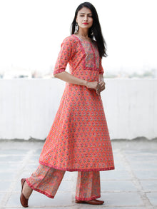 Peach Time - Cotton Hand Block Printed Kurta & Pants - Set of 2 - SS01F1934