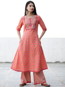 Peach Time - Cotton Hand Block Printed Kurta & Pants - Set of 2 - SS01F1934