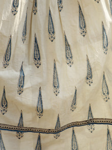 Naaz Aaira - Beige Teal Blue Black Hand Block Printed Long Cotton Angrakha Dress with Gathers & Lining- DS11F003
