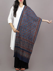 Indigo Maroon Ivory Black Mughal Nakashi Ajrakh Hand Block Printed Cotton Stole - S63170131