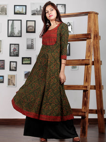Green Red Yellow Black Ajrakh Hand Block Printed Kurta - K62BP019