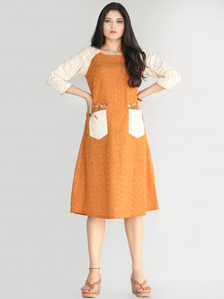 Meerab - Handwoven Ikat Tunic Cotton Dress With Embroidery - D416F1464