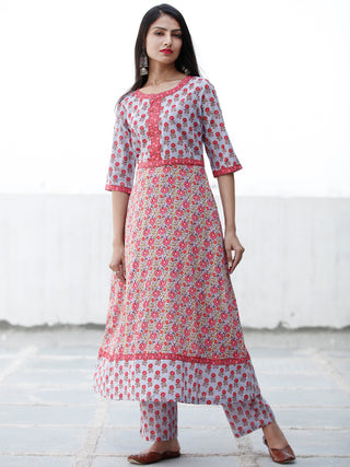 Pastel Flowers - Block Printed Kurta & Pants - Set of 2 - SS01F1860