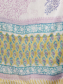 Yellow Purple Green Blue Hand Block Printed Cotton Suit-Salwar Fabric With Chiffon Dupatta (Set of 3) - SU01HB345