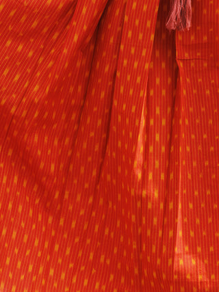 Red Orange Ikat Dress With Box Pleats & Side Pockets -  D113F958