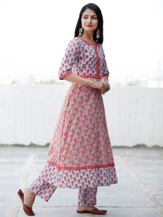 Pastel Flowers - Block Printed Kurta & Pants - Set of 2 - SS01F1860