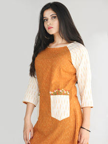 Meerab - Handwoven Ikat Tunic Cotton Dress With Embroidery - D416F1464