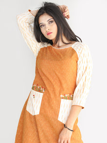 Meerab - Handwoven Ikat Tunic Cotton Dress With Embroidery - D416F1464