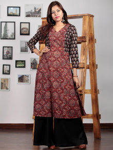 Red Indigo  Black Ajrakh Hand Block Printed Kurta in Natural Colors - K62BP0140