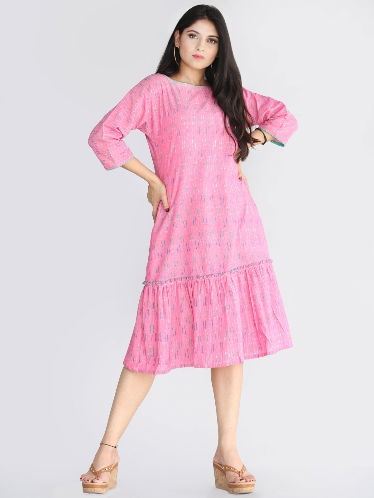 Mohisa - Handwoven Ikat Cotton Tiered Dress - D417F1473