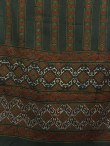 Dark Green Maroon Black Mughal Nakashi Ajrakh Hand Block Printed Cotton Stole - S63170132
