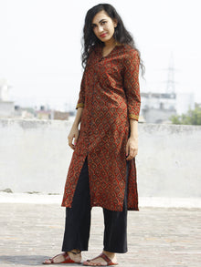 Maroon Olive Yellow Hand Block Printed Kurta With Stand Collar - K22F648