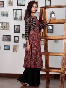 Red Indigo  Black Ajrakh Hand Block Printed Kurta in Natural Colors - K62BP0140