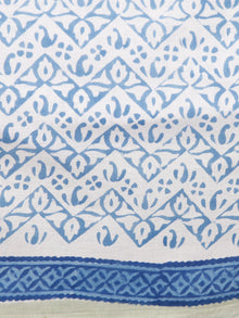 White Blue Green Hand Block Printed Cotton Suit-Salwar Fabric With Chiffon Dupatta (Set of 3) - SU01HB346