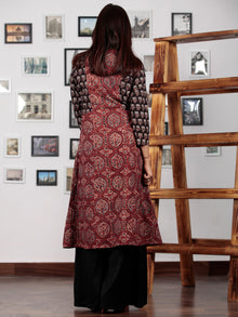 Red Indigo  Black Ajrakh Hand Block Printed Kurta in Natural Colors - K62BP0140