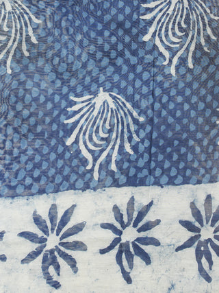 Indigo Blue Ivory Chanderi Hand Black Printed & Hand Painted Dupatta - D04170235