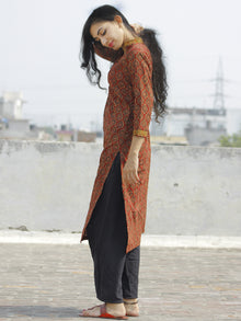 Maroon Olive Yellow Hand Block Printed Kurta With Stand Collar - K22F648