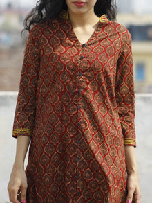 Maroon Olive Yellow Hand Block Printed Kurta With Stand Collar - K22F648