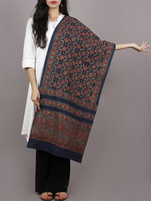 Indigo Maroon Ivory Black Mughal Nakashi Ajrakh Hand Block Printed Cotton Stole - S63170133