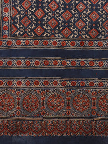 Indigo Maroon Ivory Black Mughal Nakashi Ajrakh Hand Block Printed Cotton Stole - S63170133