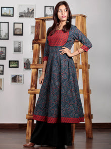 Indigo Red Black Beige Ajrakh Hand Block Printed Kurta in Natural Colors - K71BP018