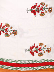 White Rust Orange Green Hand Block Printed Cotton Suit-Salwar Fabric With Chiffon Dupatta (Set of 3) - SU01HB347