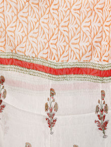 White Rust Orange Green Hand Block Printed Cotton Suit-Salwar Fabric With Chiffon Dupatta (Set of 3) - SU01HB347