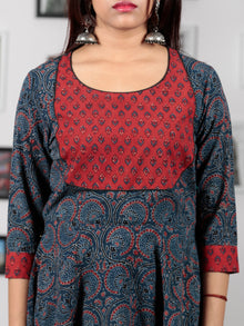 Indigo Red Black Beige Ajrakh Hand Block Printed Kurta in Natural Colors - K71BP018