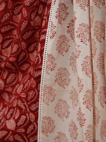Red Maroon Beige Hand Block Printed Dress With Front Box Pleates - D231F1322