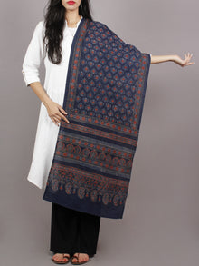 Indigo Maroon Ivory Black Mughal Nakashi Ajrakh Hand Block Printed Cotton Stole - S63170134