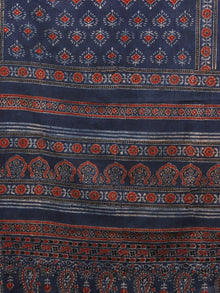 Indigo Maroon Ivory Black Mughal Nakashi Ajrakh Hand Block Printed Cotton Stole - S63170134
