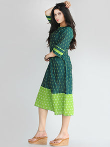 Qaima - Handwoven Cotton Silk Ikat Midi Dress With Front Pockets - D419F1960