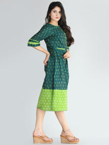 Qaima - Handwoven Cotton Silk Ikat Midi Dress With Front Pockets - D419F1960