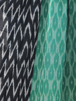 Green Black Ivory Handwoven Ikat Dress With Knife Pleats - D114F927